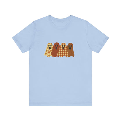 Funny Ghost Patchwork Tee, Cute Ghost Shirt, Boho Halloween Shirt - PopCultureByDesign36