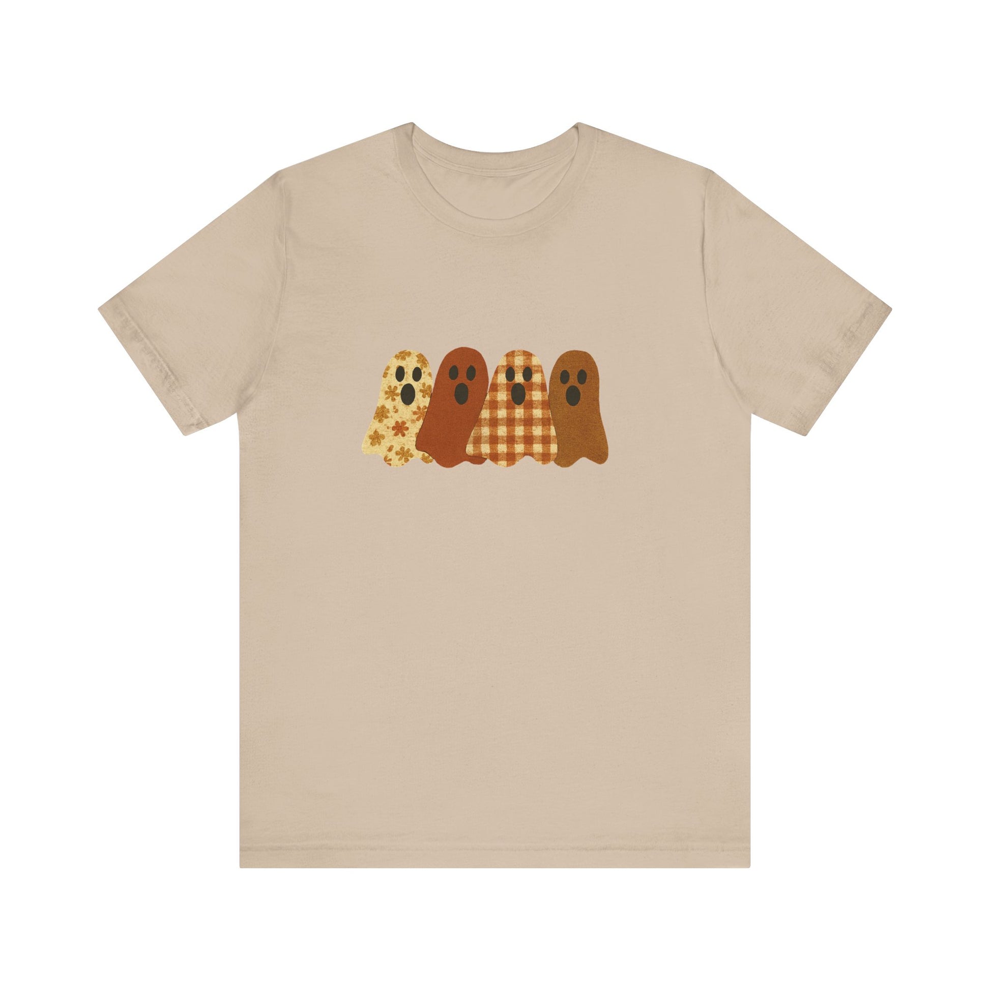 Funny Ghost Patchwork Tee, Cute Ghost Shirt, Boho Halloween Shirt - PopCultureByDesign36