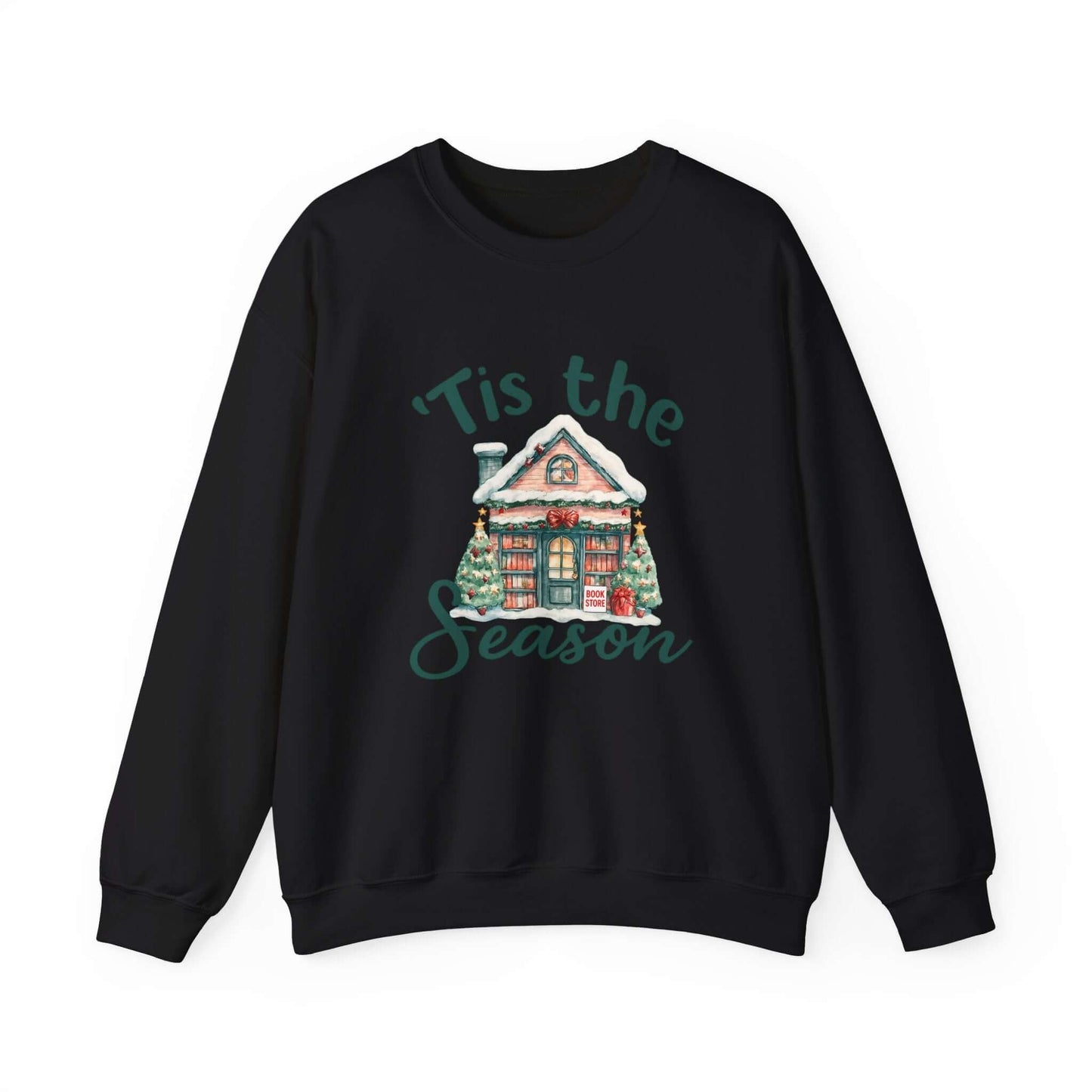 Tis The Season Cozy Christmas Cottage Sweatshirt, Holiday Bookstore Sweatshirt - PopCultureByDesign36