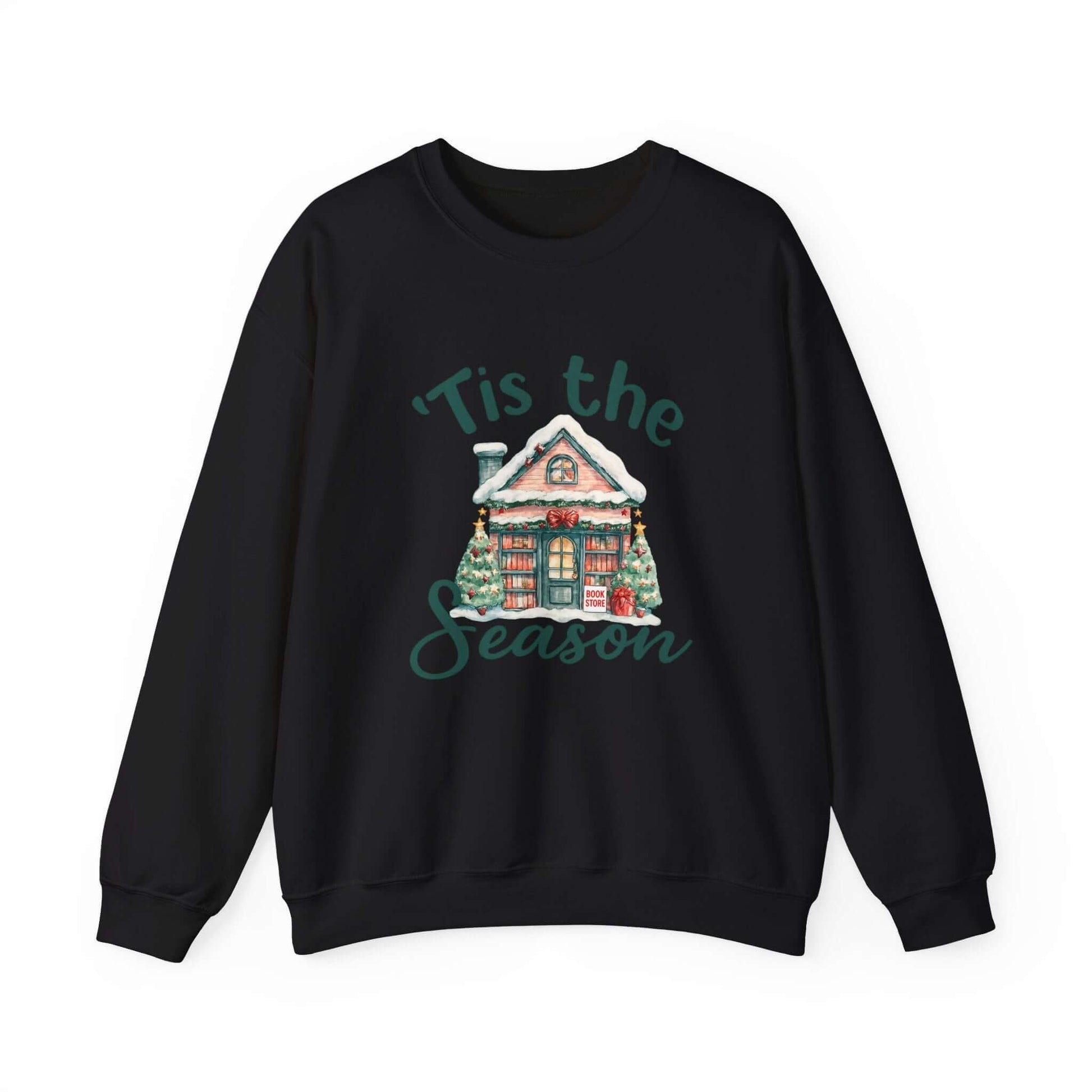Tis The Season Cozy Christmas Cottage Sweatshirt, Holiday Bookstore Sweatshirt - PopCultureByDesign36