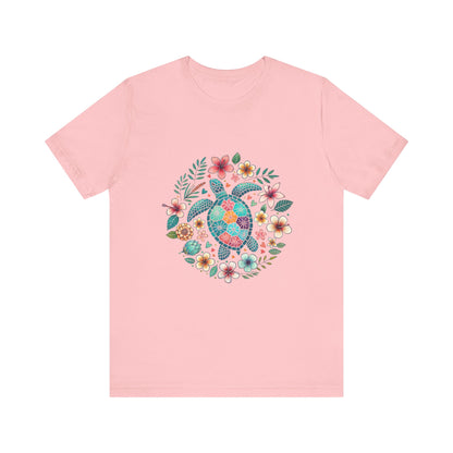 Turtle Ocean Sun T-Shirt, Floral Turtle Shirt, Boho Beach Tshirt - PopCultureByDesign36