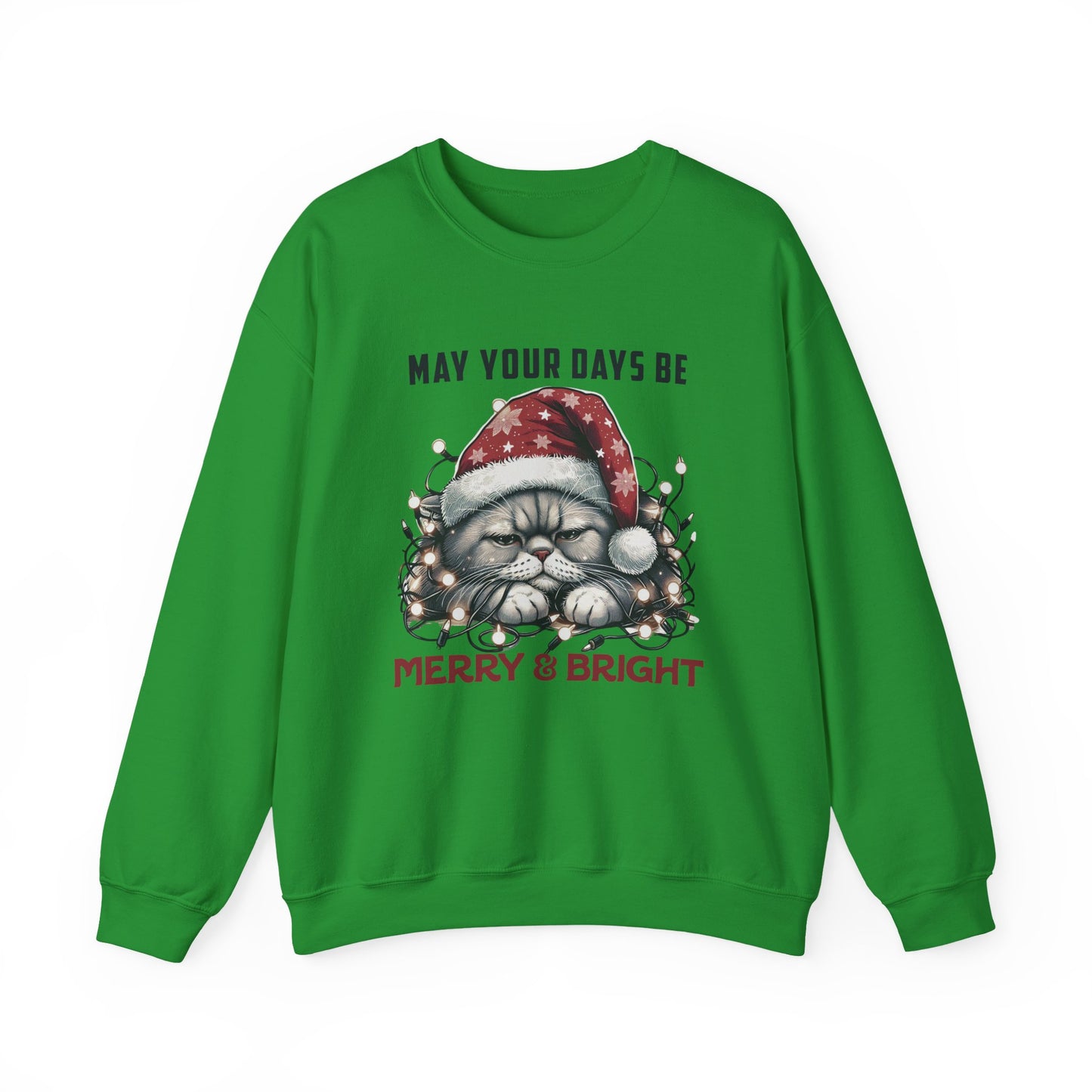 May Your Days Be Merry And Bright, Christmas Cat Sweatshirt, Holiday Cat - PopCultureByDesign36