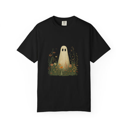 Comfort Colors® Cute Ghost in Wildflowers Shirt, Halloween Floral Tee - PopCultureByDesign36