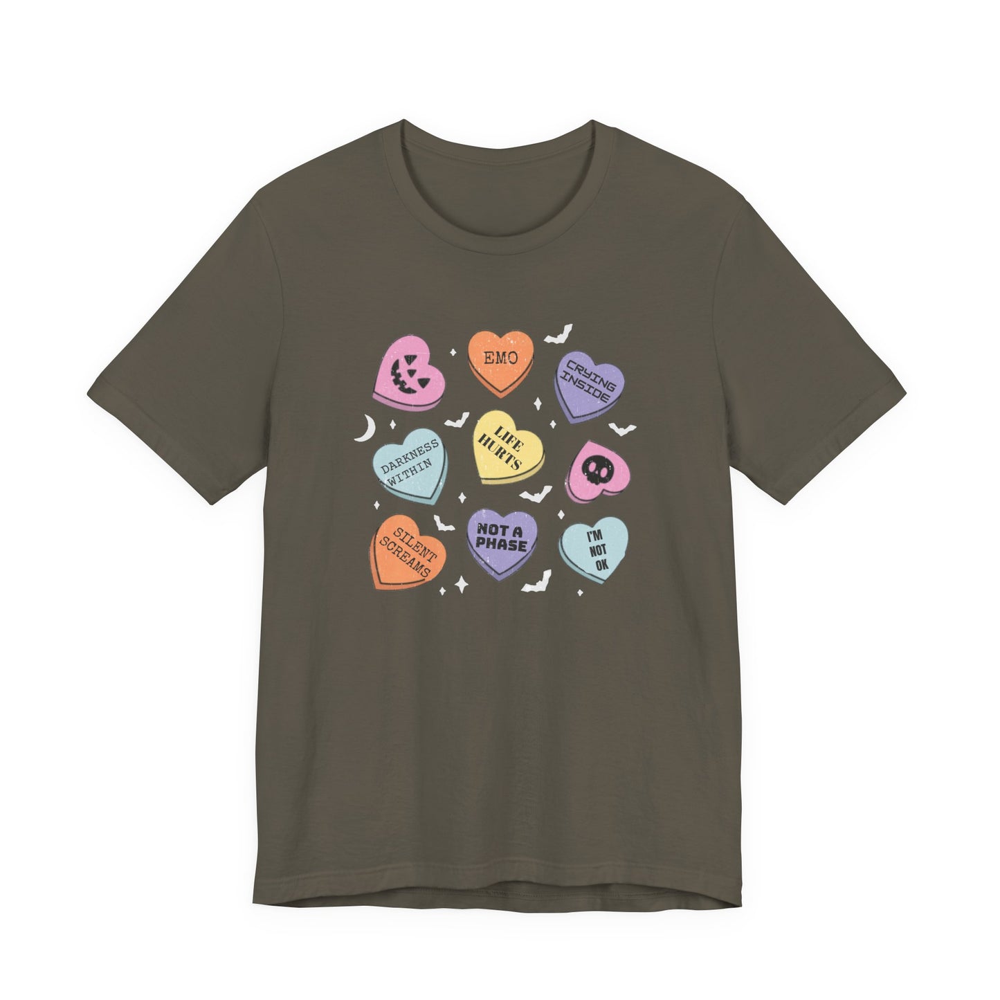 Emo Halloween Pumpkin Candy Hearts T-Shirt, Spooky Candies Shirt, Emo candy hearts - PopCultureByDesign36
