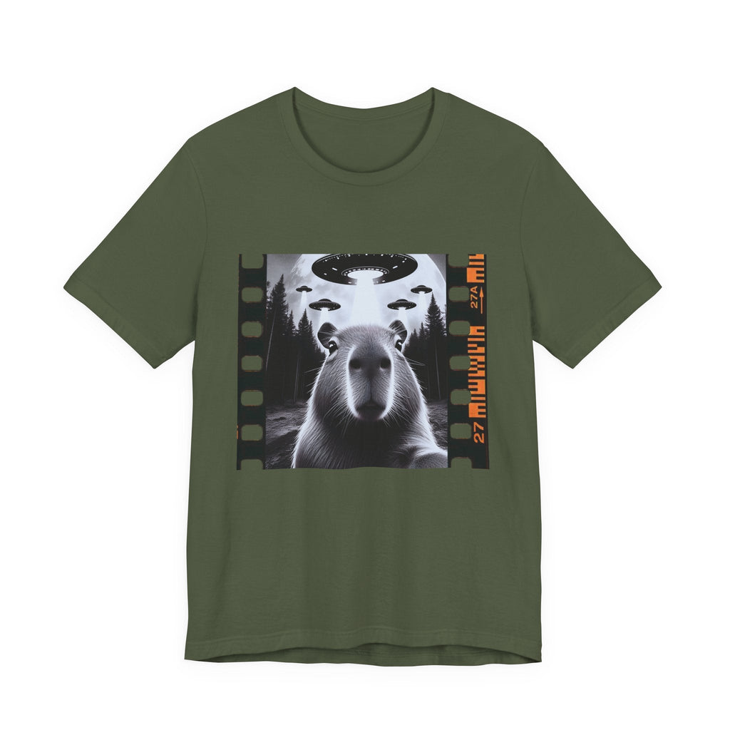 Capybara UFO Funny Tshirt, Alien Abduction Gift Tee by Printify