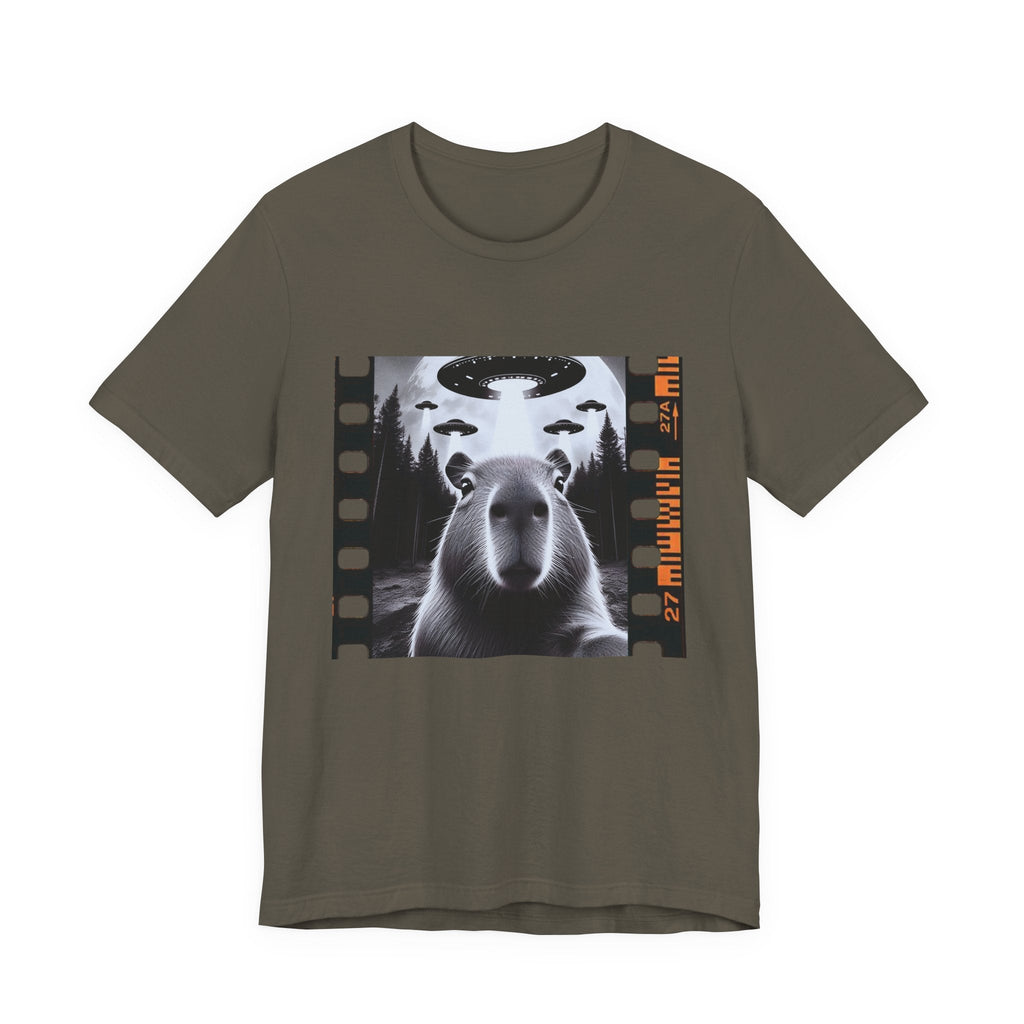 Capybara UFO Funny Tshirt, Alien Abduction Gift Tee by Printify