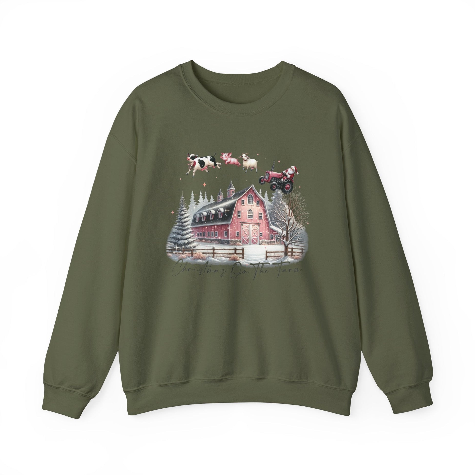 Christmas on the Farm Sweatshirt,Santa Tractor Farmhouse Tee - Popbydesign