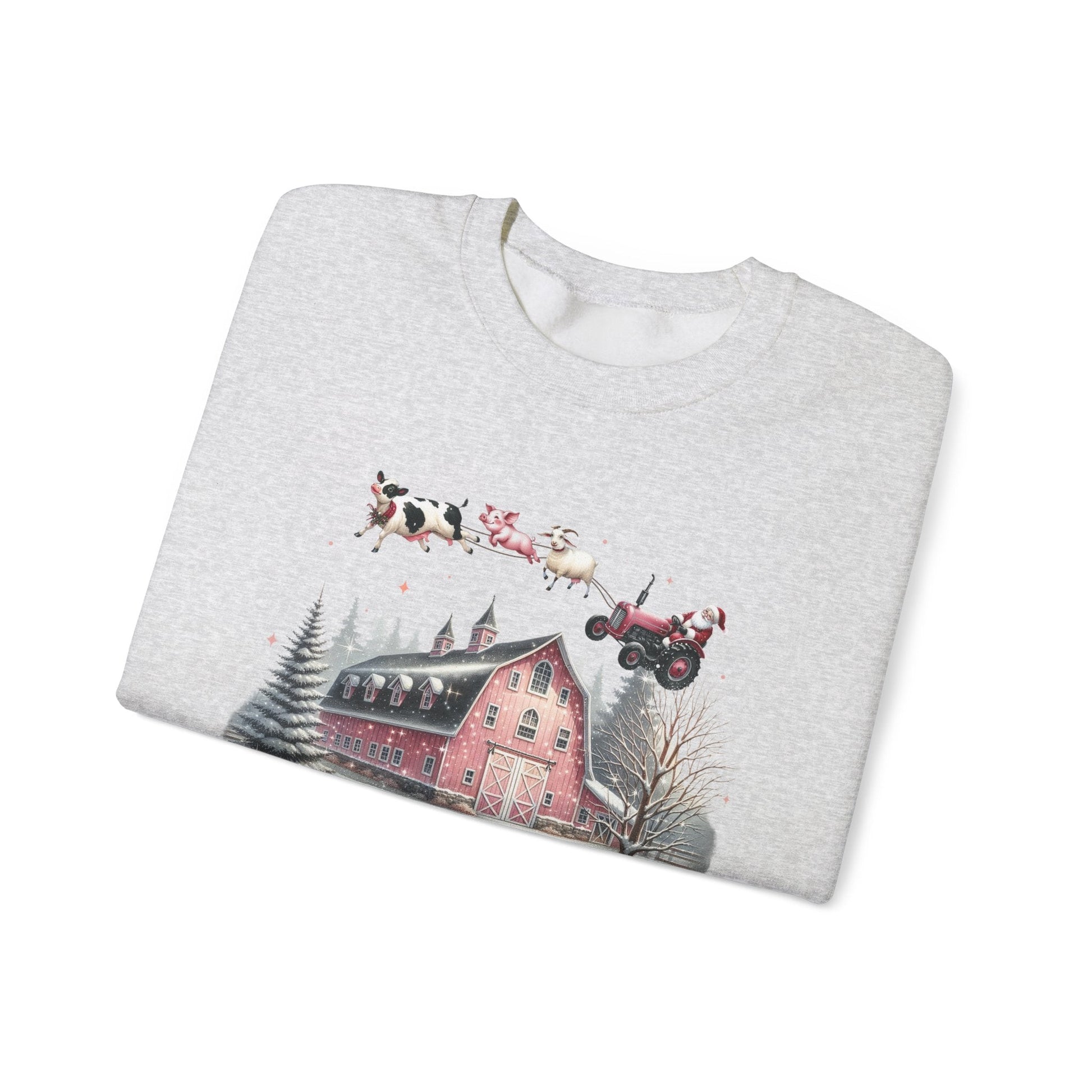 Christmas on the Farm Sweatshirt,Santa Tractor Farmhouse Tee - Popbydesign