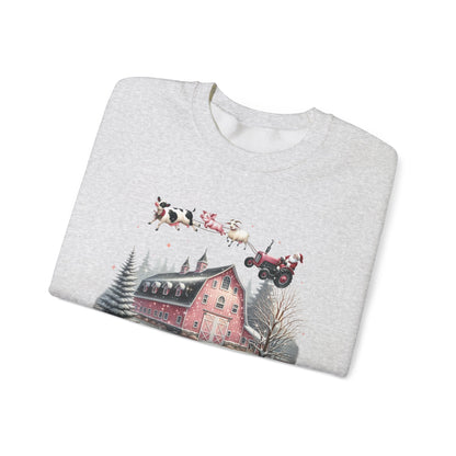Christmas on the Farm Sweatshirt,Santa Tractor Farmhouse Tee - Popbydesign