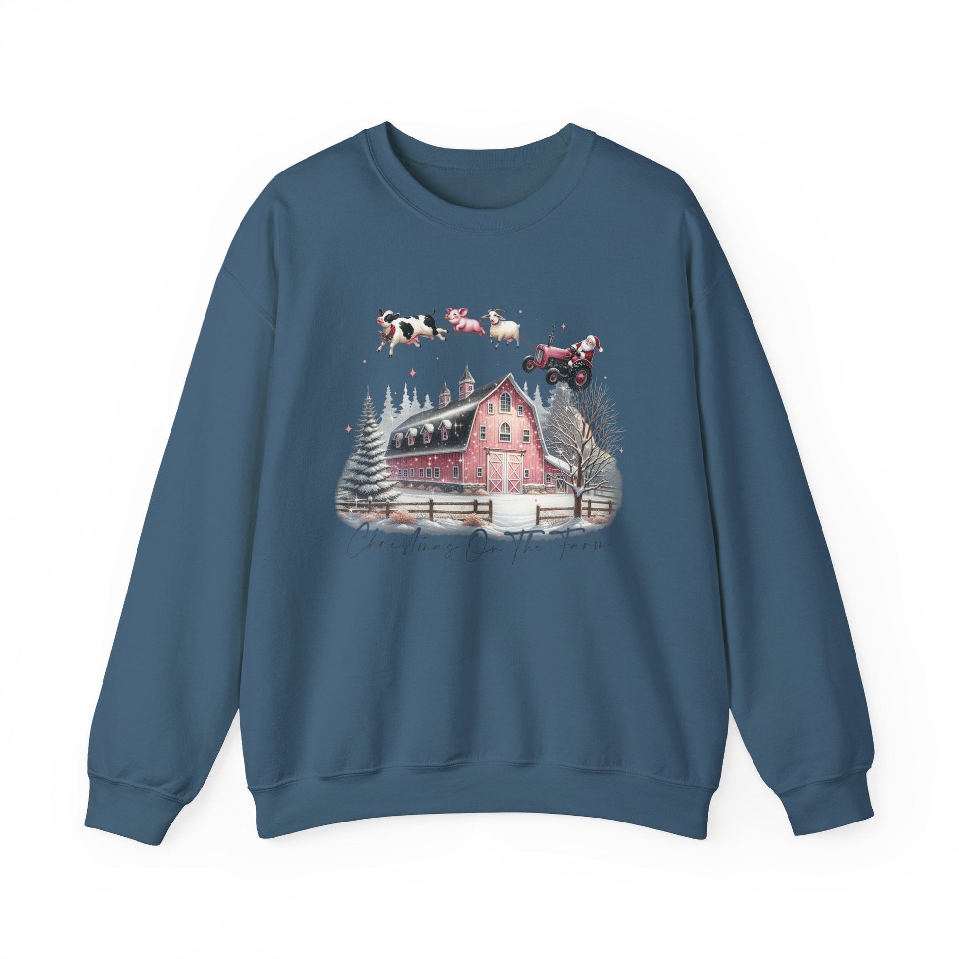 Christmas on the Farm Sweatshirt,Santa Tractor Farmhouse Tee - Popbydesign