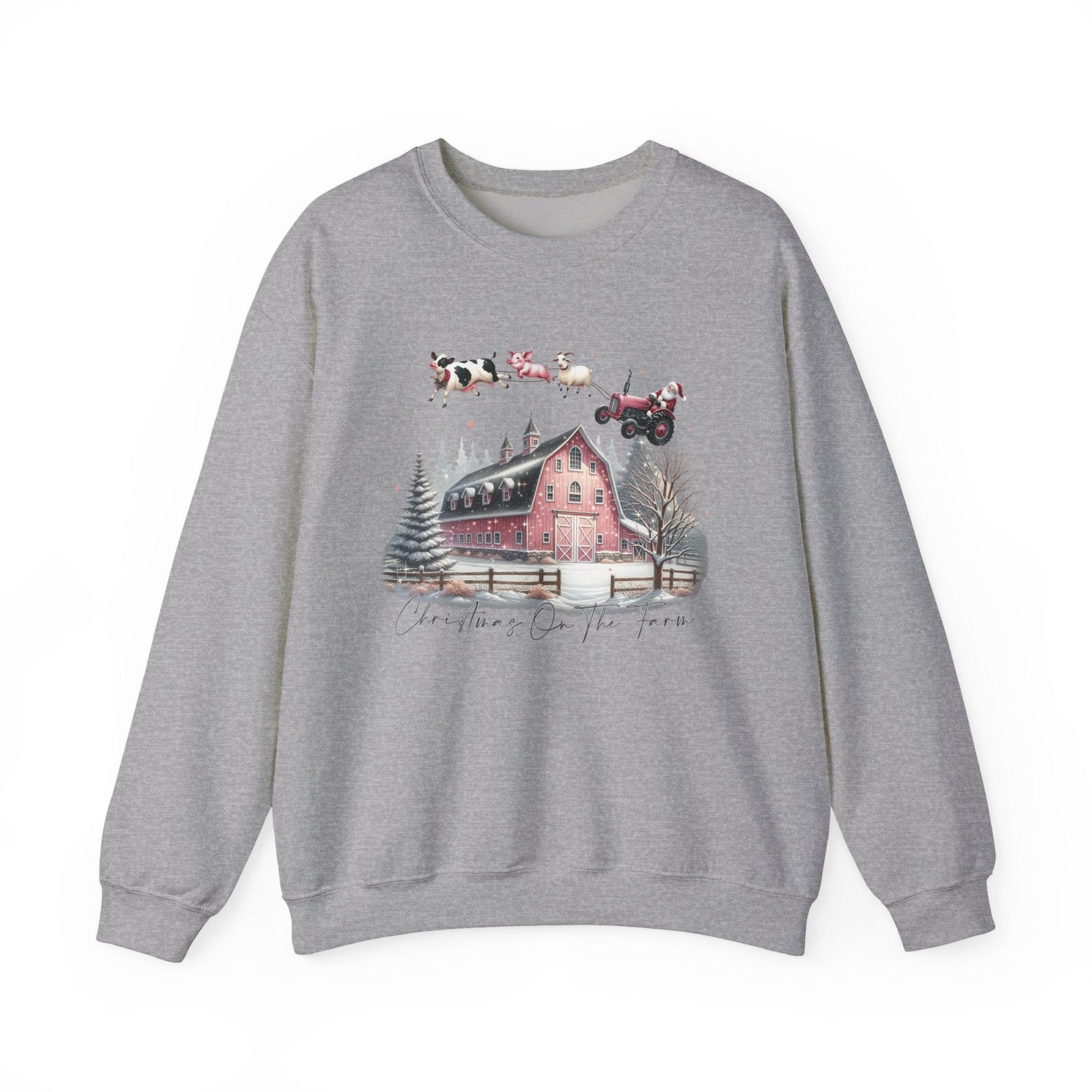 Christmas on the Farm Sweatshirt,Santa Tractor Farmhouse Tee - Popbydesign