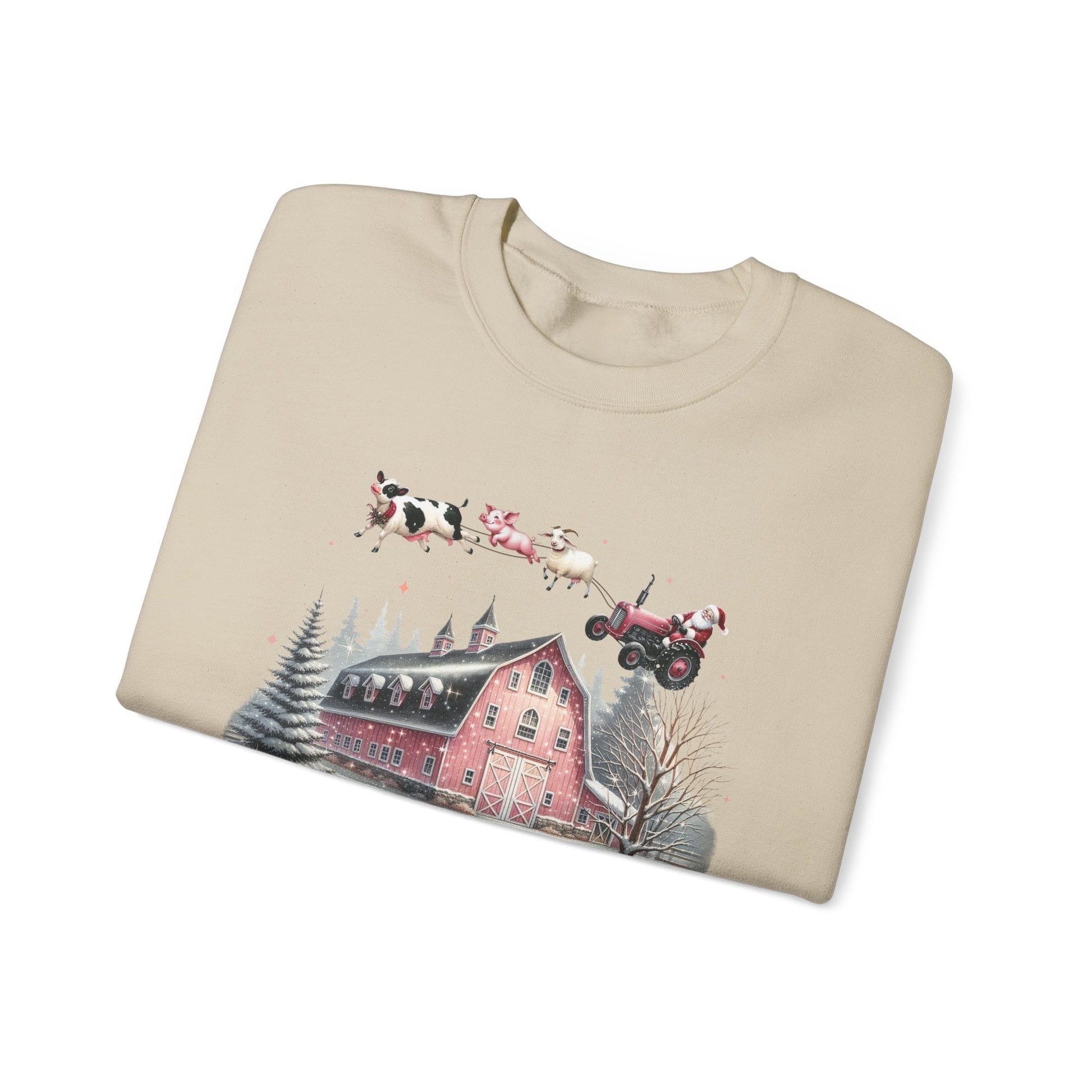 Christmas on the Farm Sweatshirt,Santa Tractor Farmhouse Tee - Popbydesign