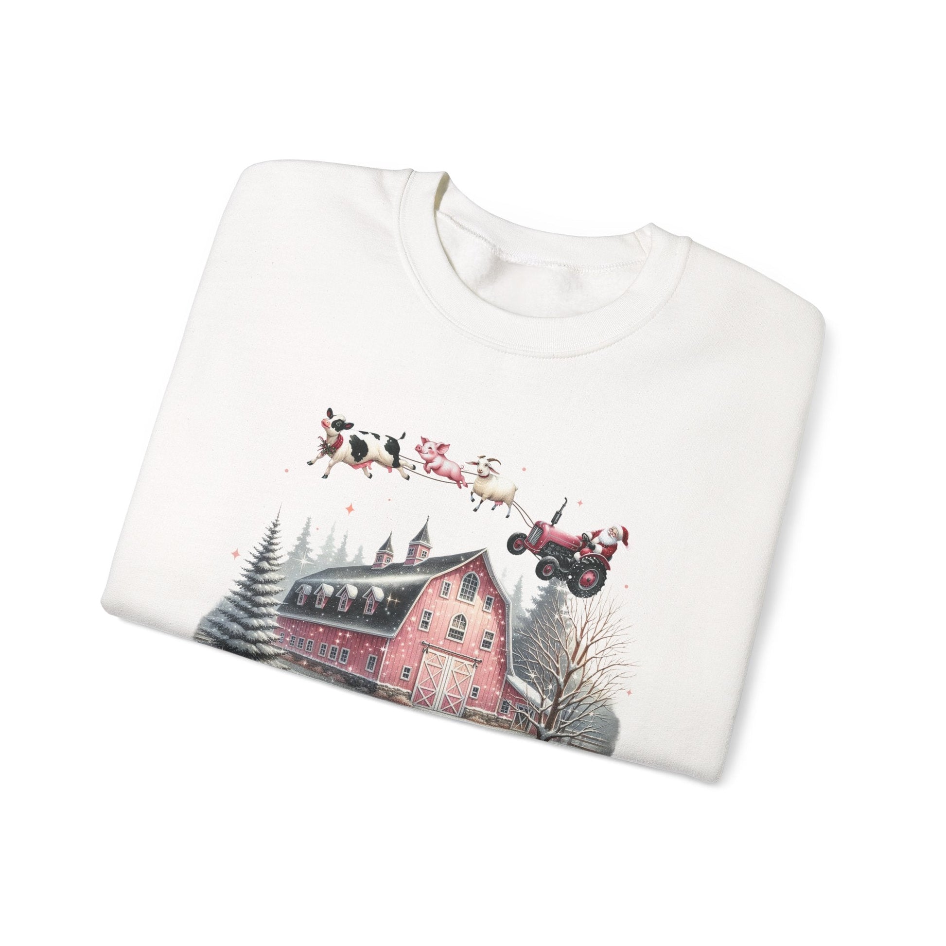 Christmas on the Farm Sweatshirt,Santa Tractor Farmhouse Tee - Popbydesign