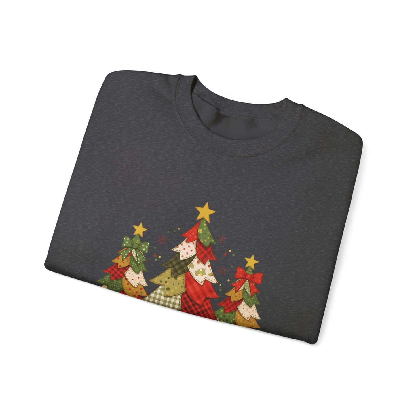 Christmas Tree Patchwork Quilt Style Sweatshirt, Merry Christmas Sweatshirt - Popbydesign