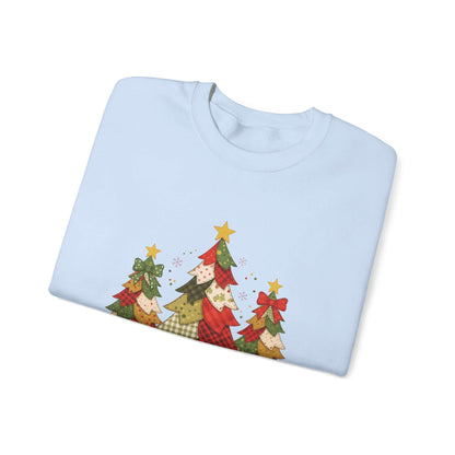 Christmas Tree Patchwork Quilt Style Sweatshirt, Merry Christmas Sweatshirt - Popbydesign