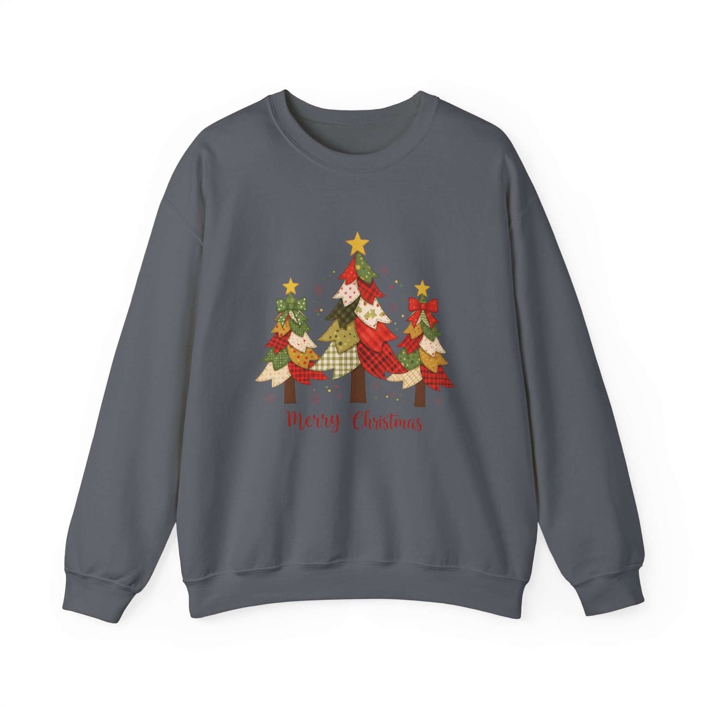 Christmas Tree Patchwork Quilt Style Sweatshirt, Merry Christmas Sweatshirt - Popbydesign