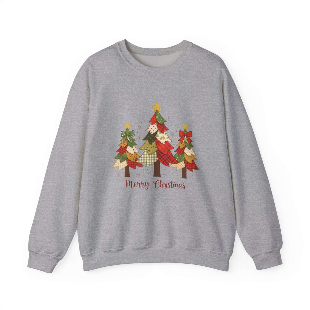 Christmas Tree Patchwork Quilt Style Sweatshirt, Merry Christmas Sweatshirt by PopCultureByDesign36