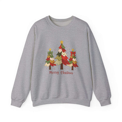 Christmas Tree Patchwork Quilt Style Sweatshirt, Merry Christmas Sweatshirt - Popbydesign