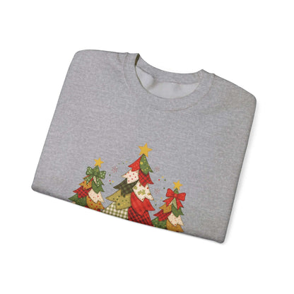 Christmas Tree Patchwork Quilt Style Sweatshirt, Merry Christmas Sweatshirt - Popbydesign