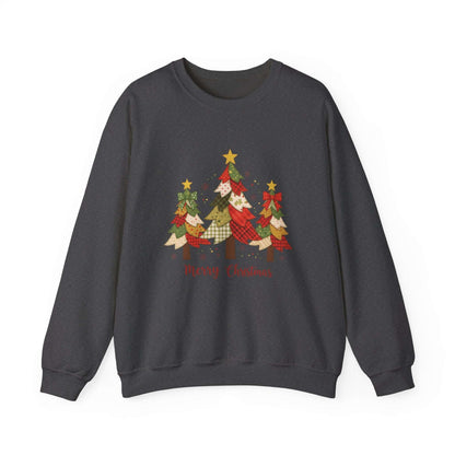 Christmas Tree Patchwork Quilt Style Sweatshirt, Merry Christmas Sweatshirt - Popbydesign