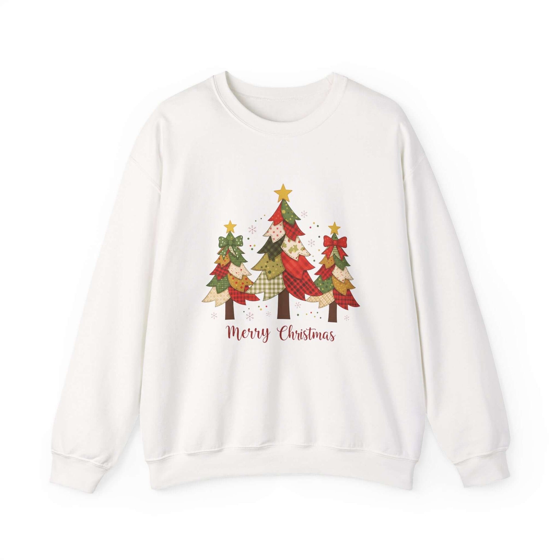 Christmas Tree Patchwork Quilt Style Sweatshirt, Merry Christmas Sweatshirt - Popbydesign