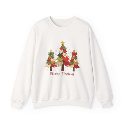 Christmas Tree Patchwork Quilt Style Sweatshirt, Merry Christmas Sweatshirt - Popbydesign