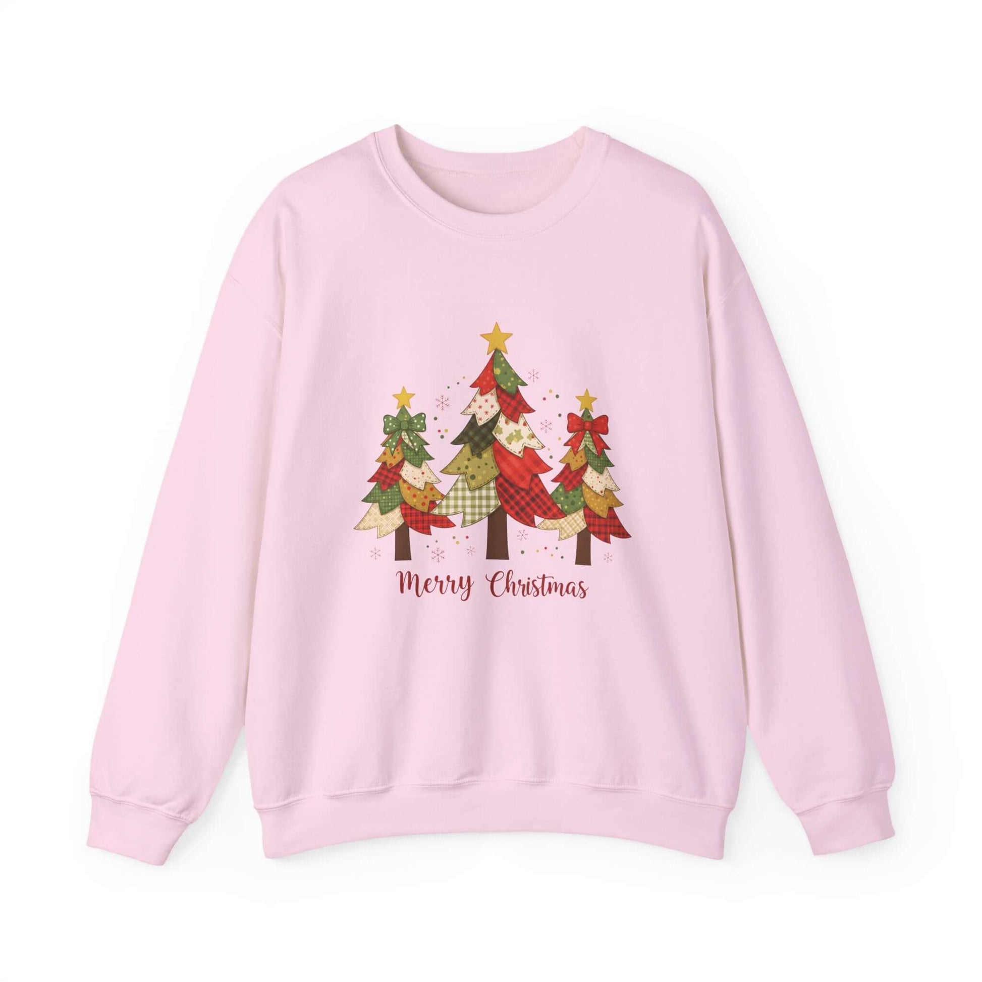 Christmas Tree Patchwork Quilt Style Sweatshirt, Merry Christmas Sweatshirt - Popbydesign