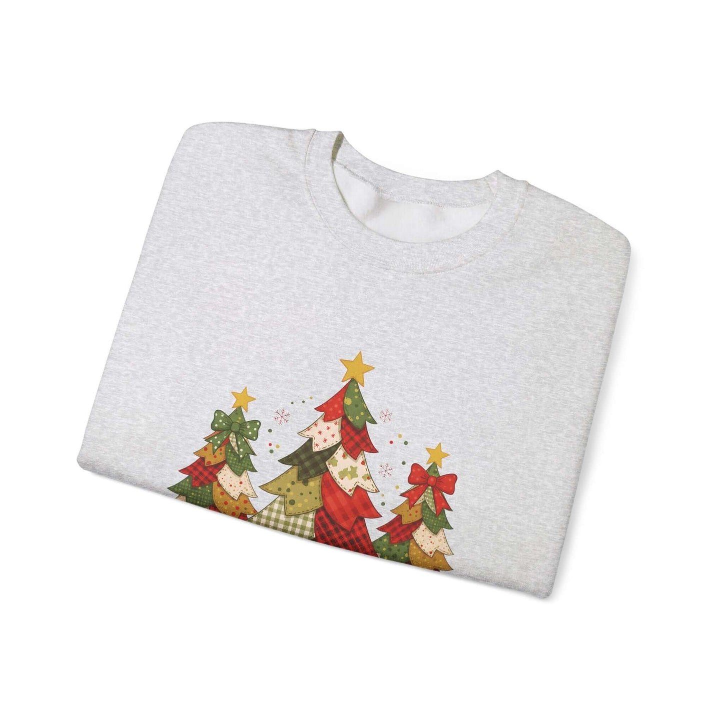 Christmas Tree Patchwork Quilt Style Sweatshirt, Merry Christmas Sweatshirt - Popbydesign