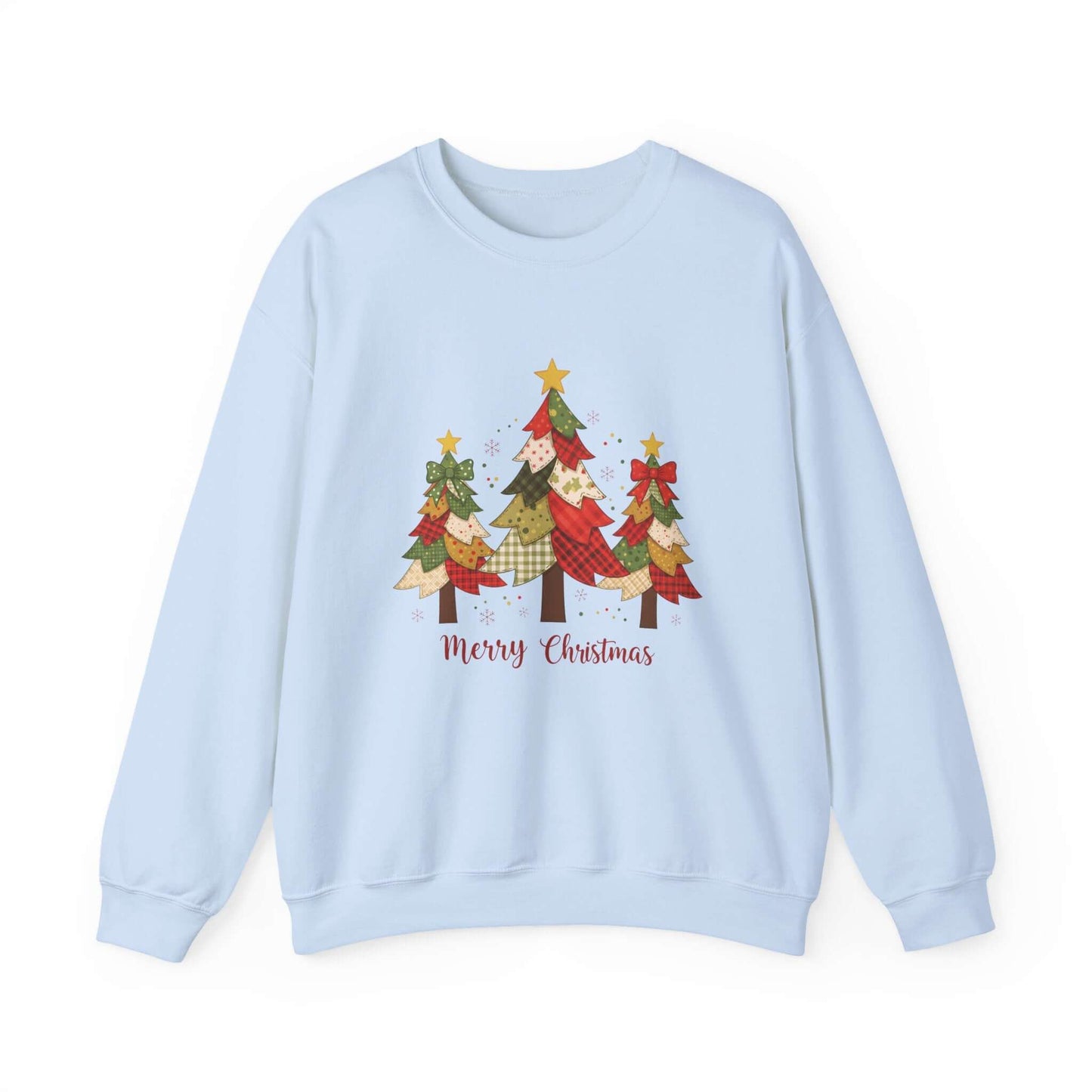 Christmas Tree Patchwork Quilt Style Sweatshirt, Merry Christmas Sweatshirt - Popbydesign
