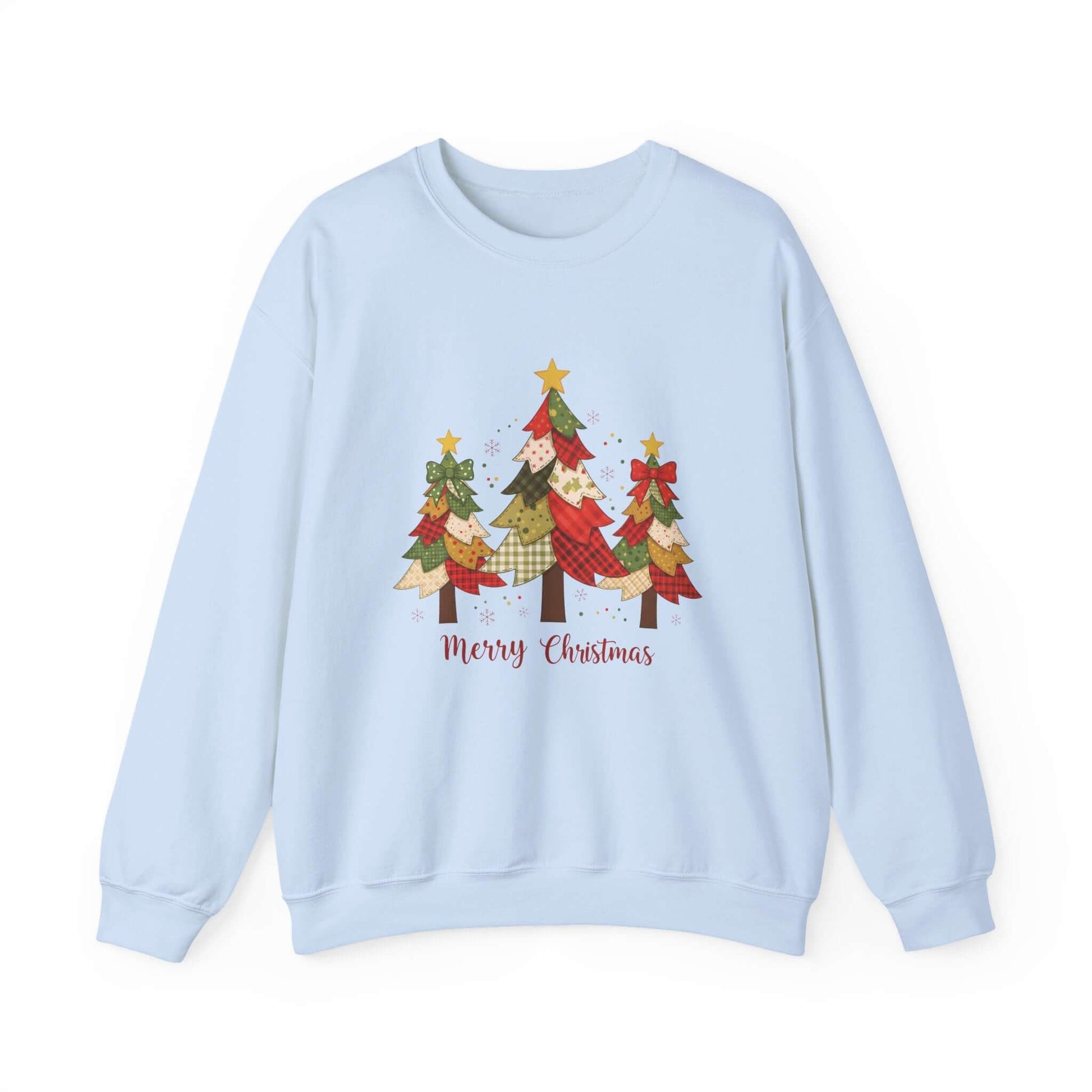 Christmas Tree Patchwork Quilt Style Sweatshirt, Merry Christmas Sweatshirt - Popbydesign