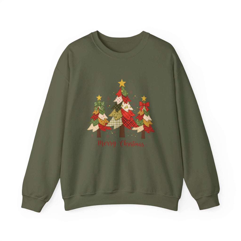 Christmas Tree Patchwork Quilt Style Sweatshirt, Merry Christmas Sweatshirt by PopCultureByDesign36