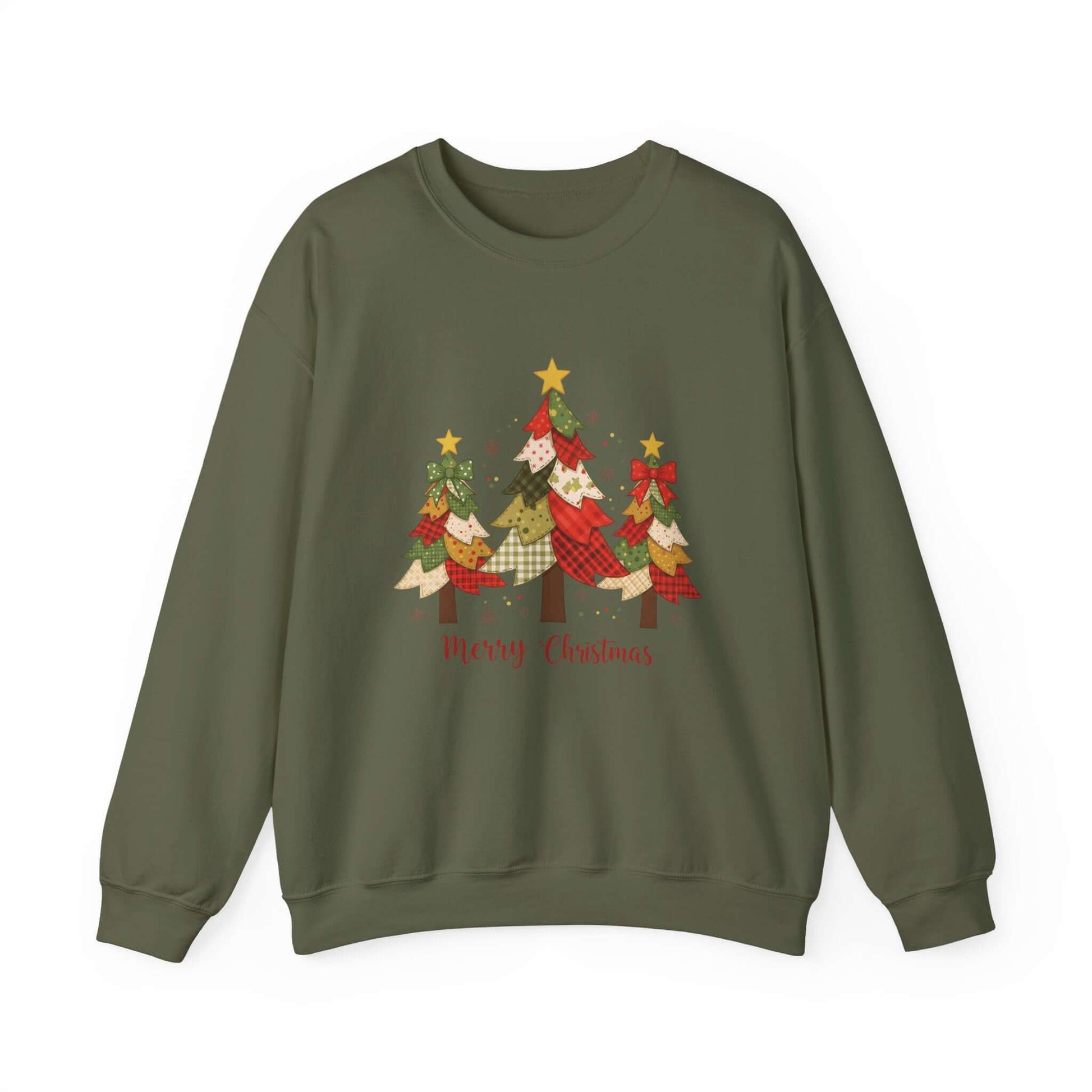Christmas Tree Patchwork Quilt Style Sweatshirt, Merry Christmas Sweatshirt - Popbydesign
