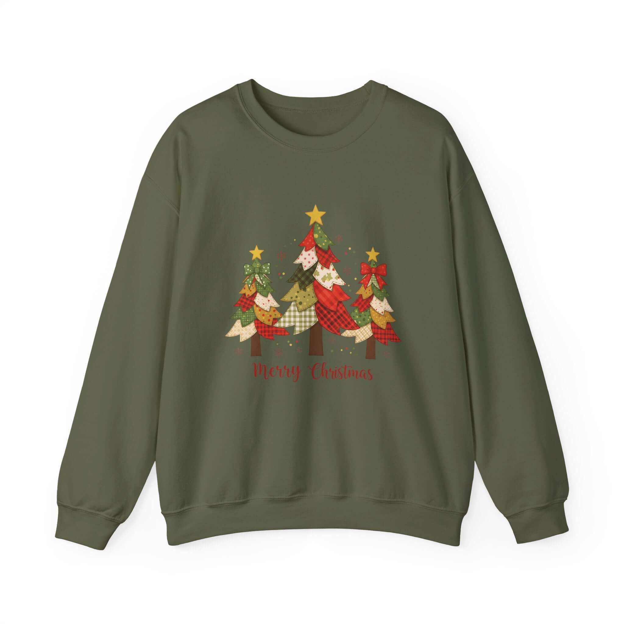 Christmas Tree Patchwork Quilt Style Sweatshirt, Merry Christmas Sweatshirt by PopCultureByDesign36
