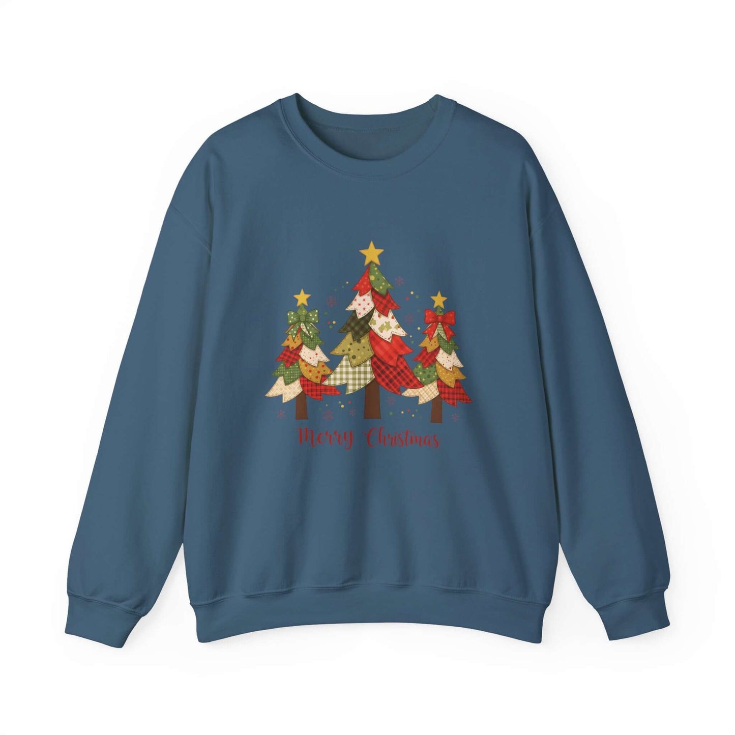 Christmas Tree Patchwork Quilt Style Sweatshirt, Merry Christmas Sweatshirt - Popbydesign