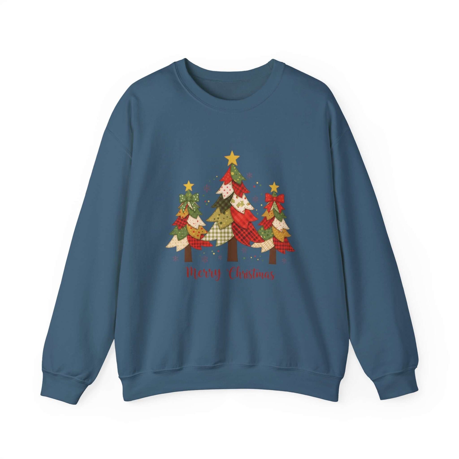 Christmas Tree Patchwork Quilt Style Sweatshirt, Merry Christmas Sweatshirt - Popbydesign