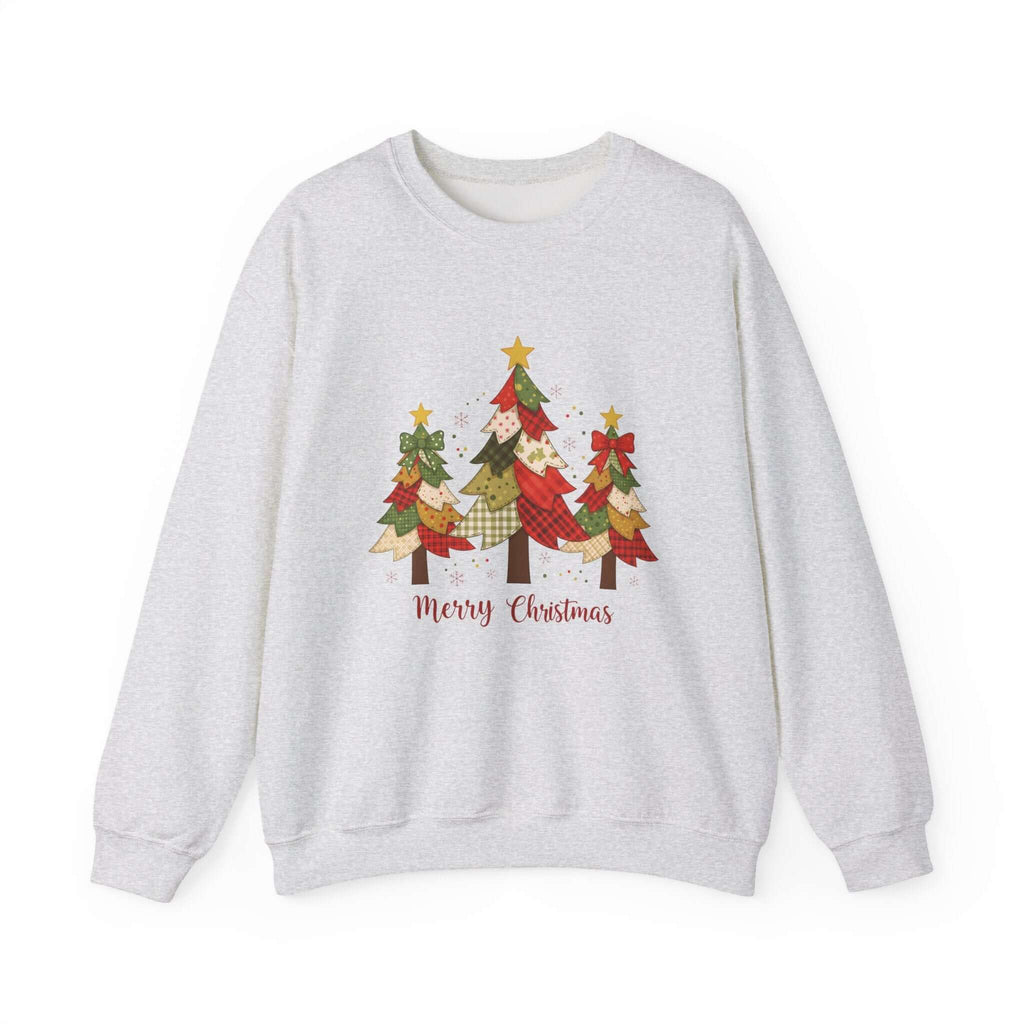 Christmas Tree Patchwork Quilt Style Sweatshirt, Merry Christmas Sweatshirt by PopCultureByDesign36