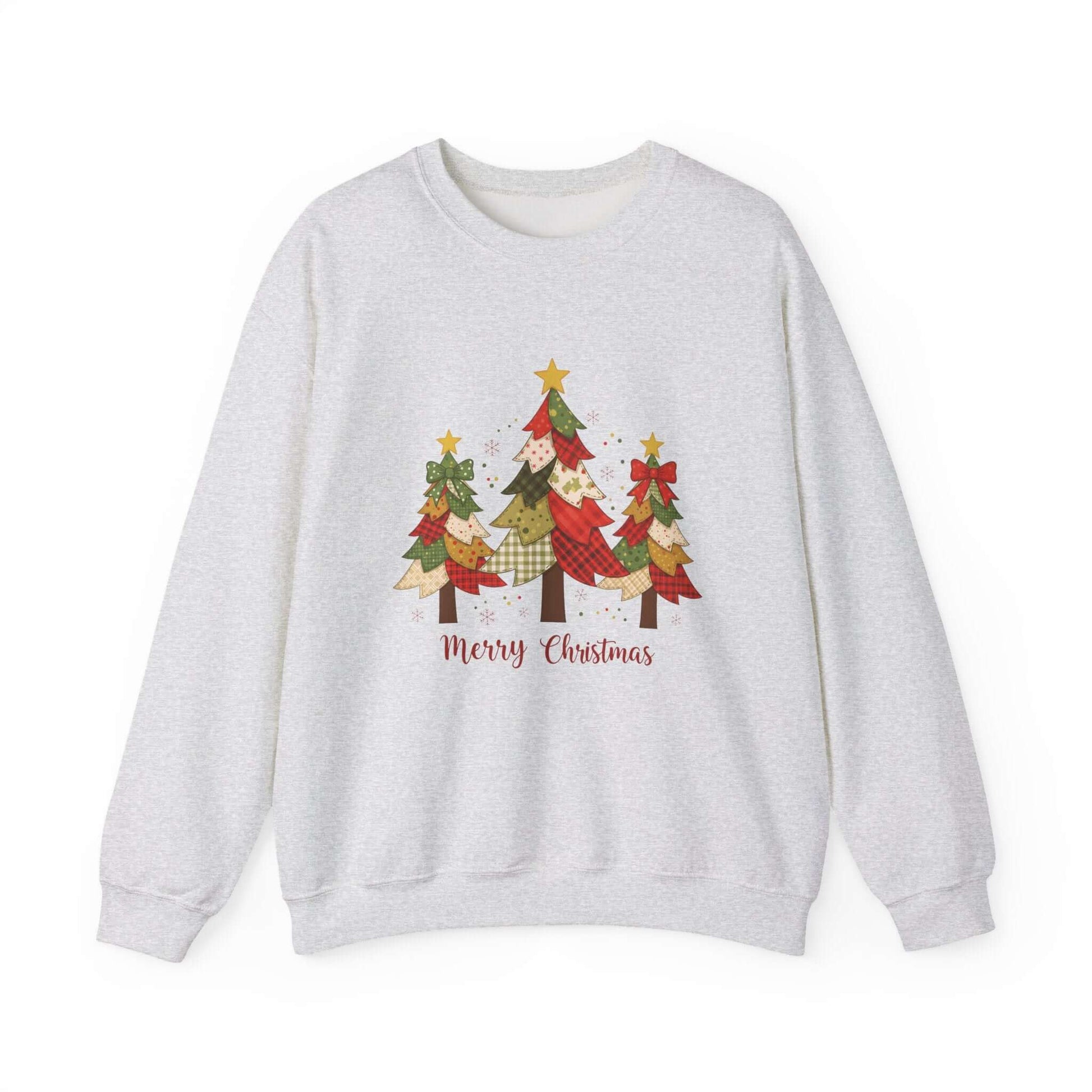 Christmas Tree Patchwork Quilt Style Sweatshirt, Merry Christmas Sweatshirt - Popbydesign