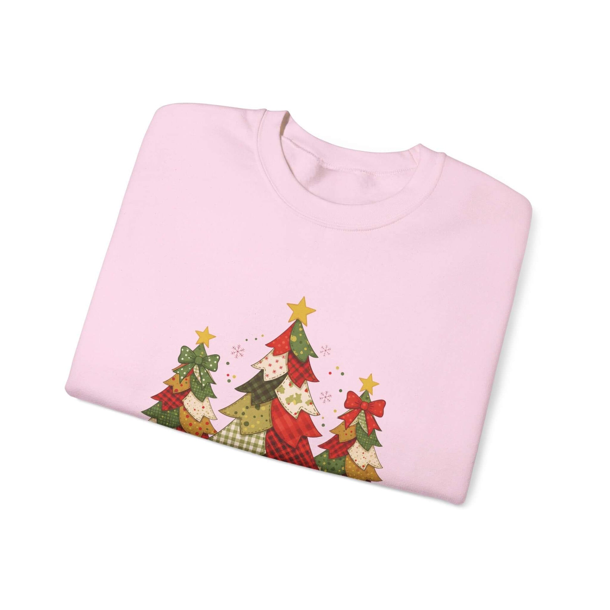 Christmas Tree Patchwork Quilt Style Sweatshirt, Merry Christmas Sweatshirt - Popbydesign