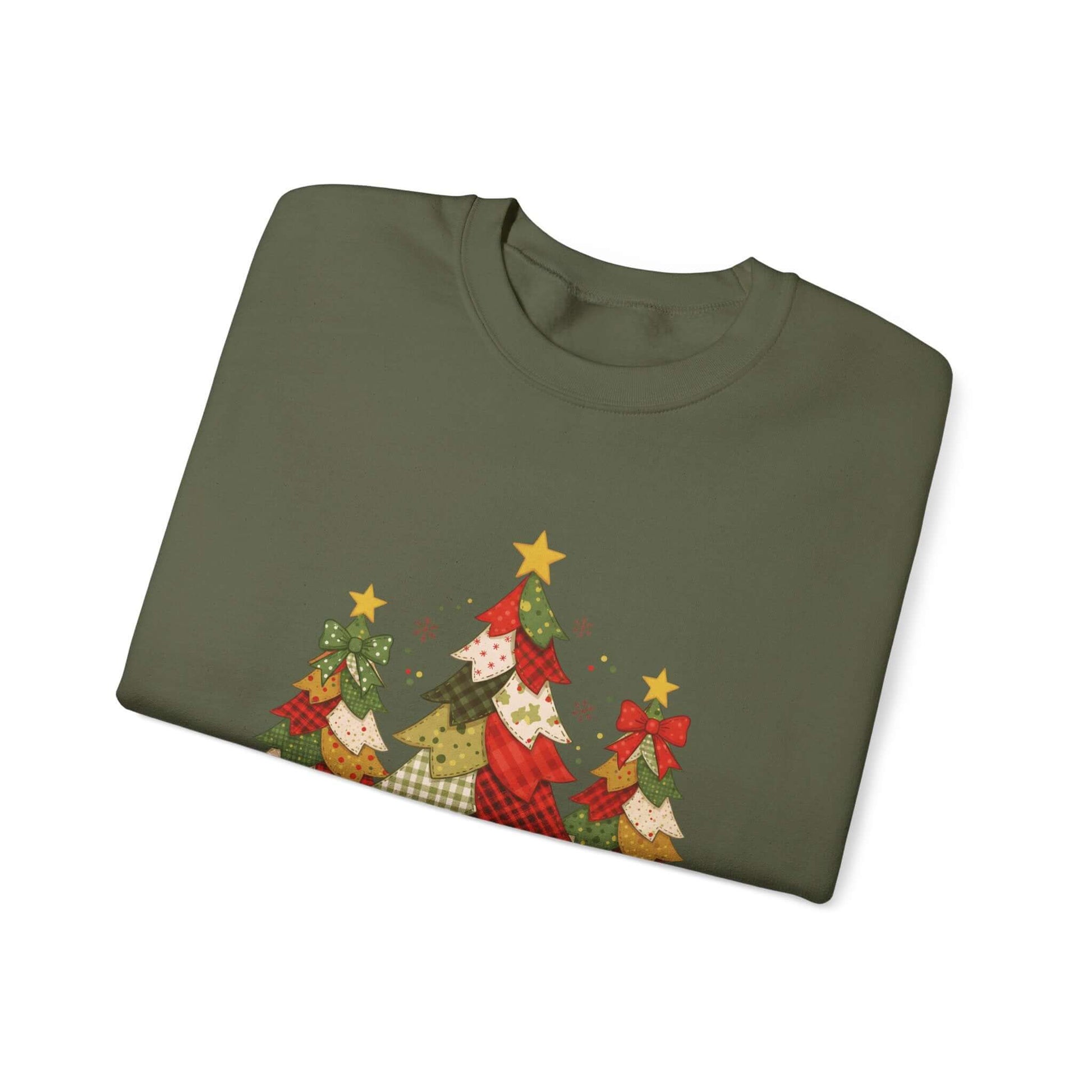 Christmas Tree Patchwork Quilt Style Sweatshirt, Merry Christmas Sweatshirt - Popbydesign