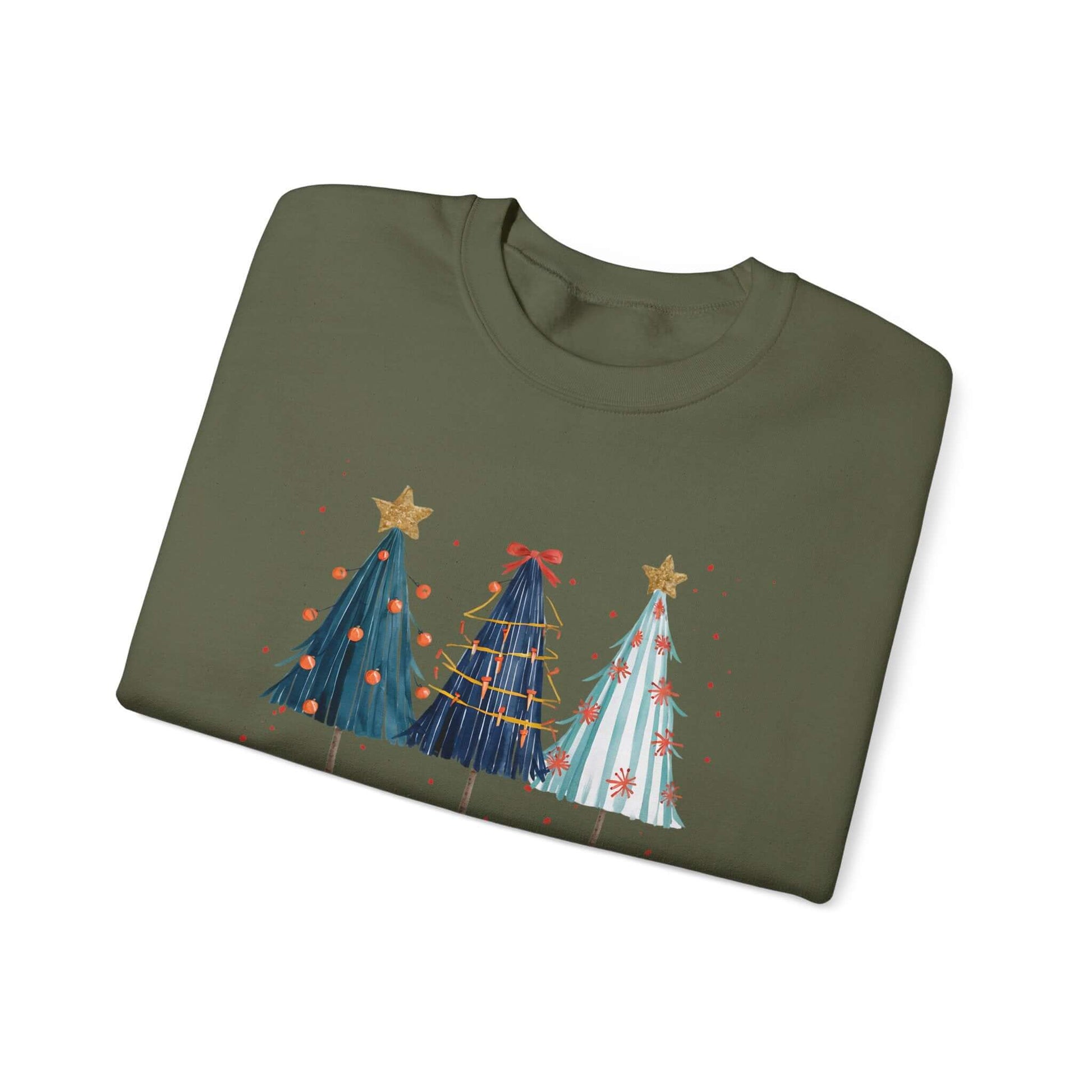 Christmas Watercolor Tree Sweatshirt, Cozy Seasonal Top - Popbydesign