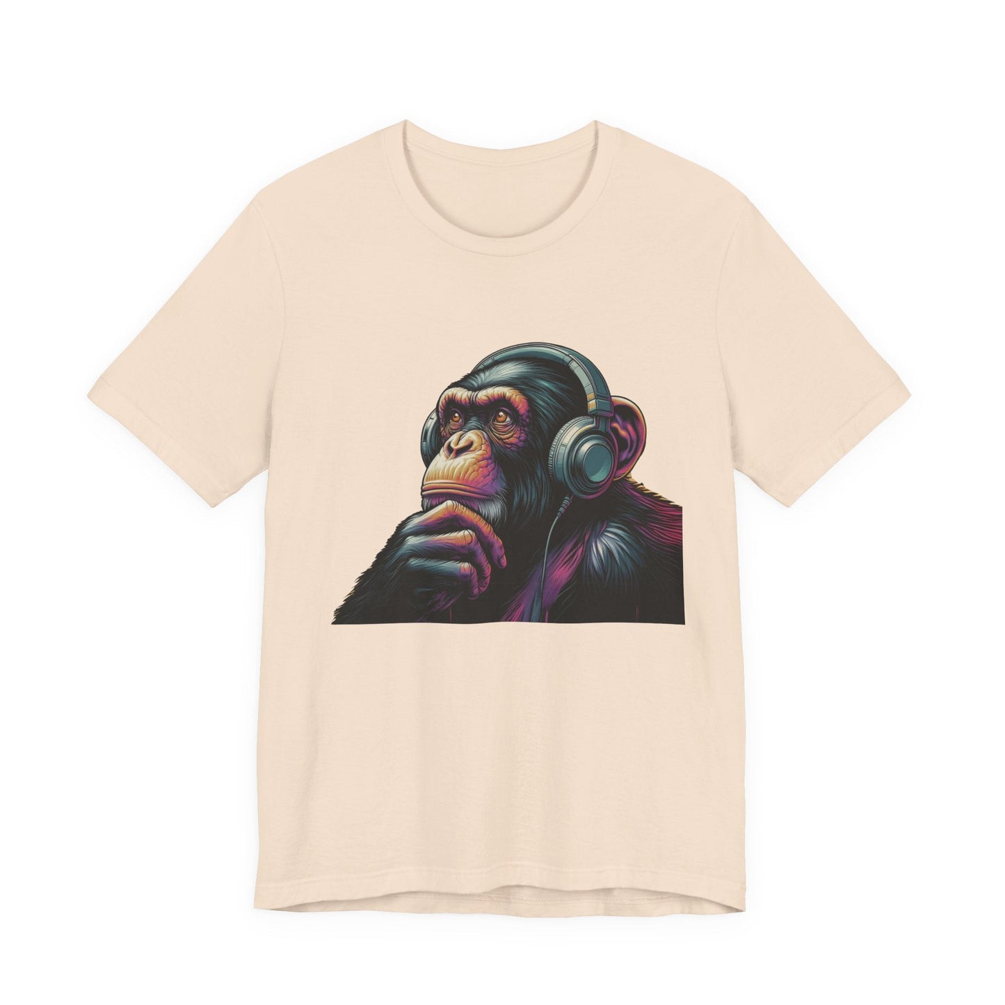 Colorful chimpanzee wearing headphones graphic tee - Popbydesign