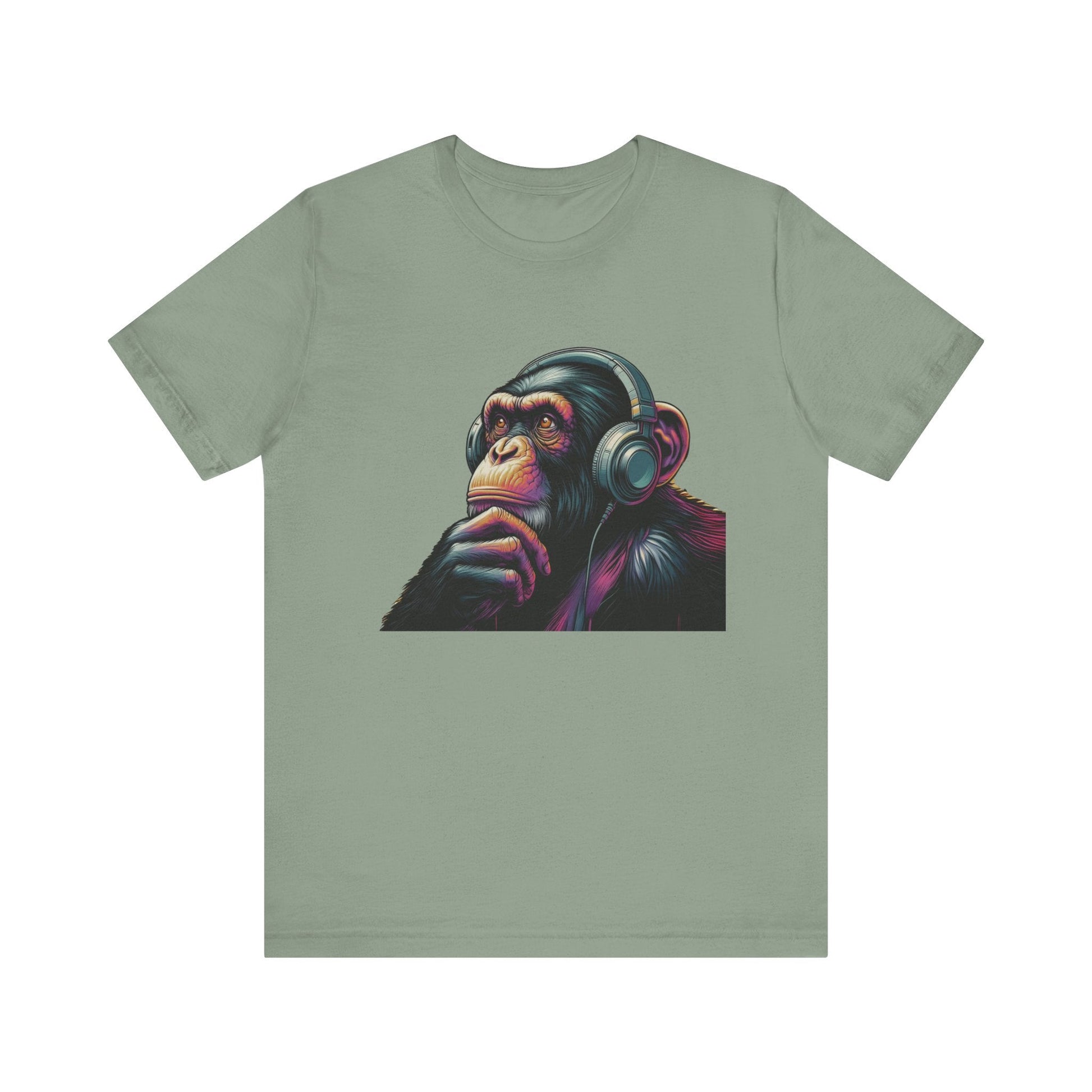 Colorful chimpanzee wearing headphones graphic tee - Popbydesign
