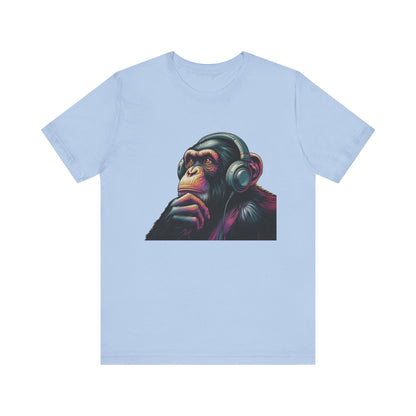 Colorful chimpanzee wearing headphones graphic tee - Popbydesign