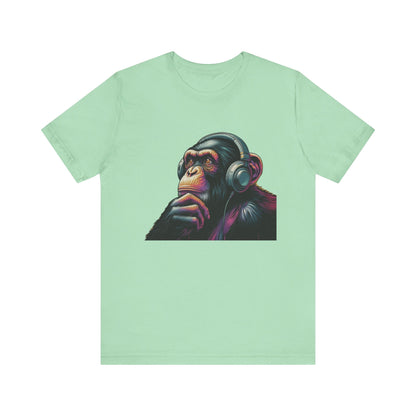 Colorful chimpanzee wearing headphones graphic tee - Popbydesign