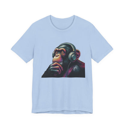 Colorful chimpanzee wearing headphones graphic tee - Popbydesign