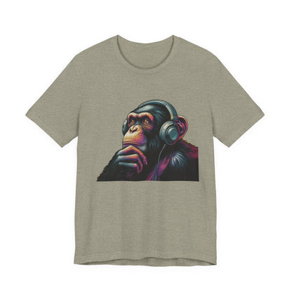 Colorful chimpanzee wearing headphones graphic tee - Popbydesign