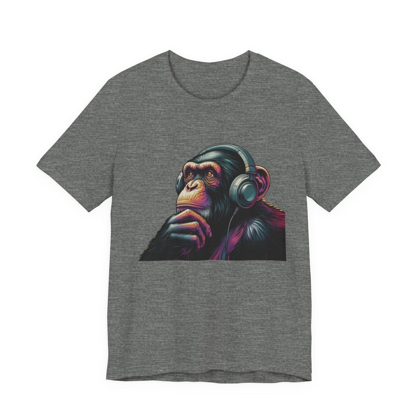 Colorful chimpanzee wearing headphones graphic tee - Popbydesign