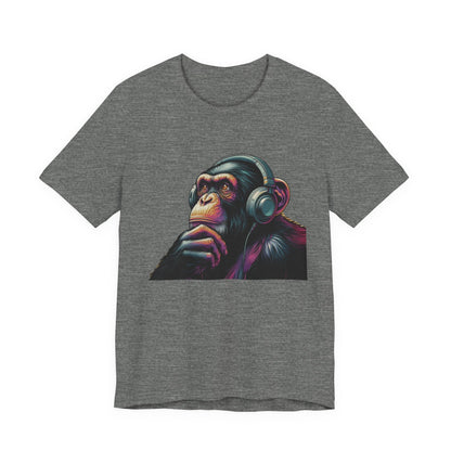 Colorful chimpanzee wearing headphones graphic tee - Popbydesign