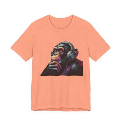 Colorful chimpanzee wearing headphones graphic tee - Popbydesign