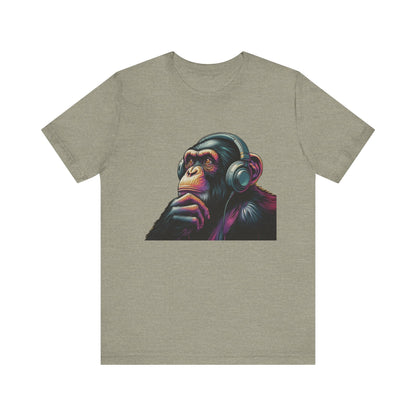 Colorful chimpanzee wearing headphones graphic tee - Popbydesign